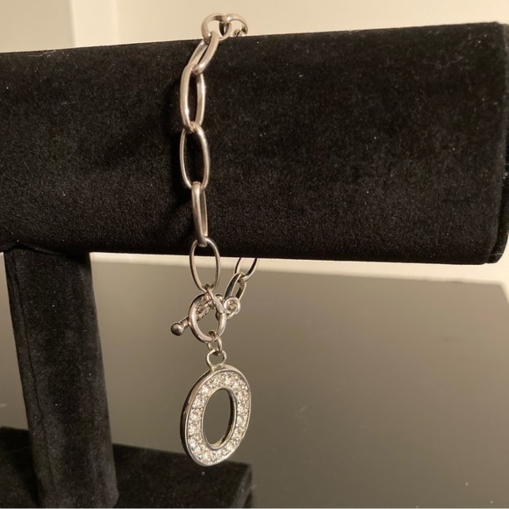 Silver bracelet with rhinestone O charm